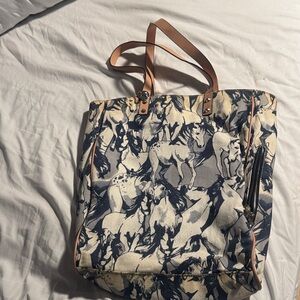 Sam Edelman Blue and Tan Horse Print Tote